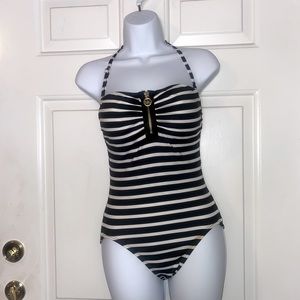 Michael Kors black and white striped size 6 swimsuit
